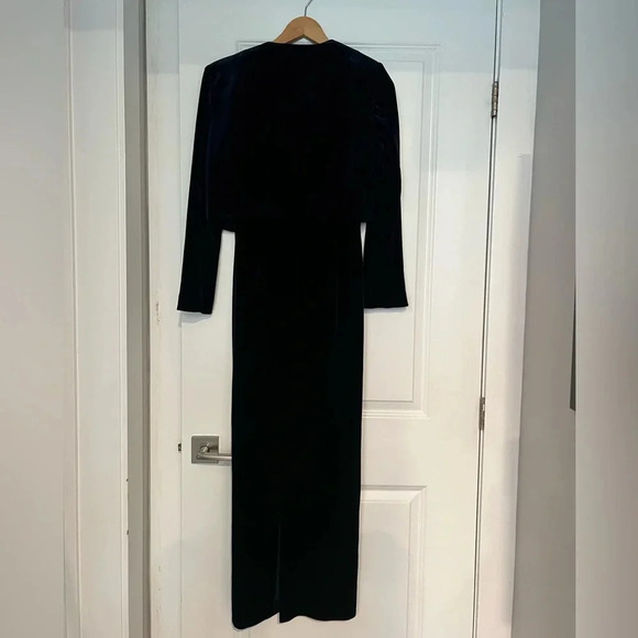 Vintage Adrianna Papell Occasions Gown & Bolero Matching Set Navy Velour 10P - Picture 3 of 9